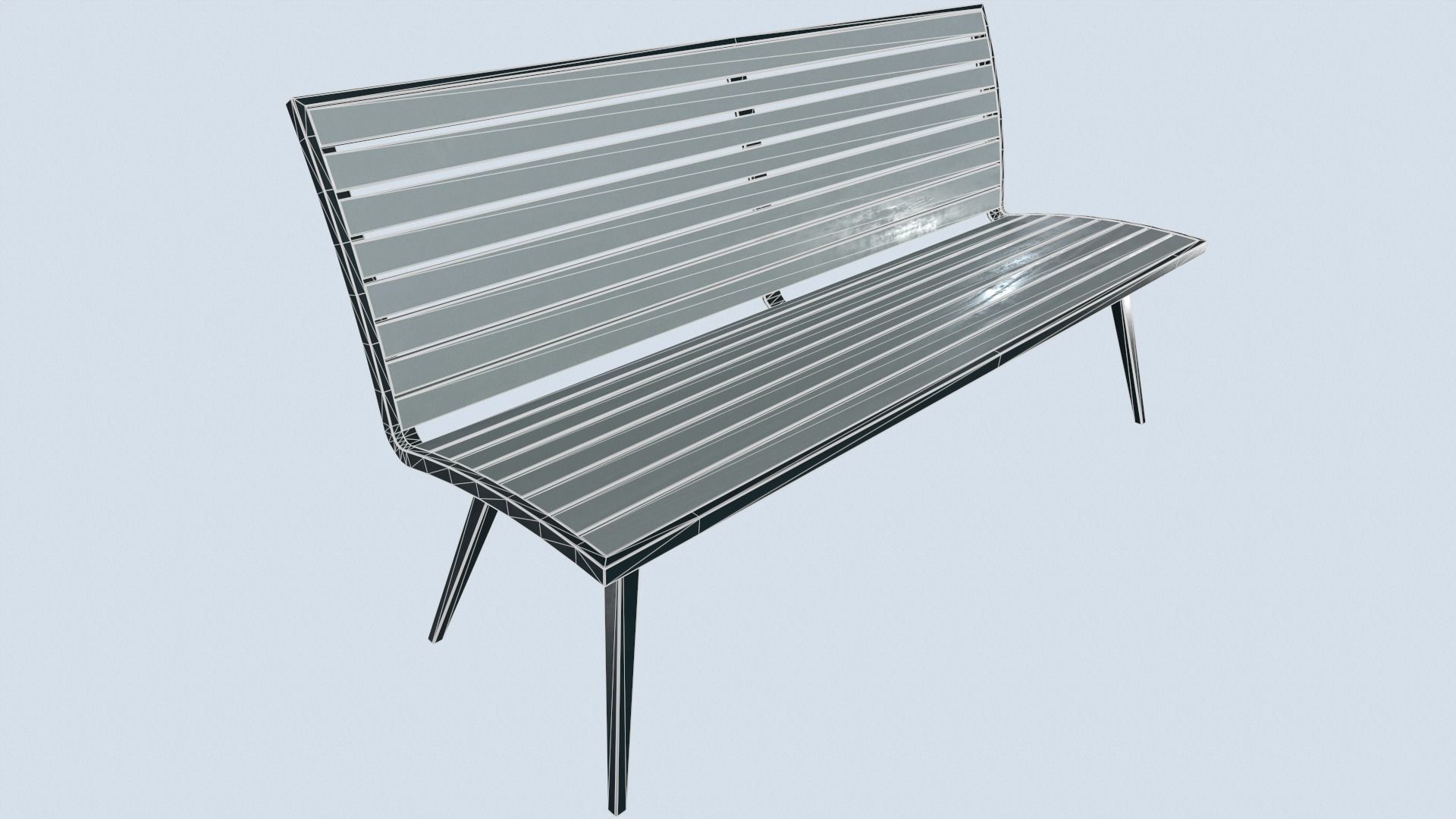 Street bench low poly pbr game ready Low-poly 3D model_3