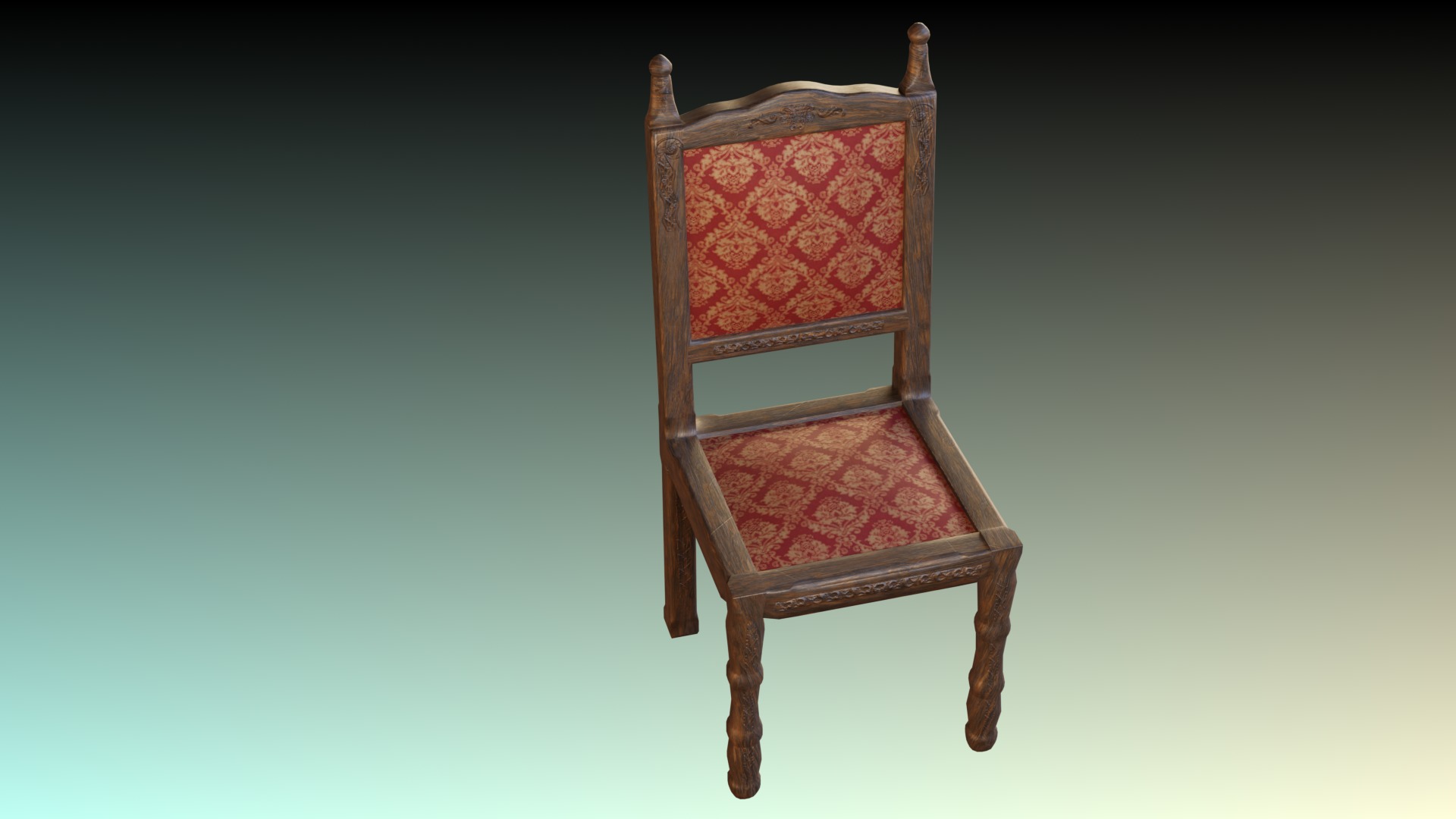 Antique Dining Chair Low-poly 3D model_4