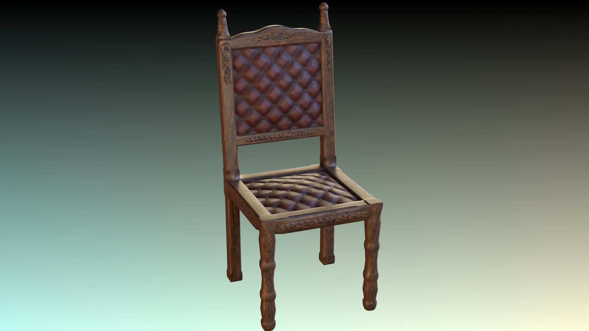 Antique Dining Chair Low-poly 3D model_3
