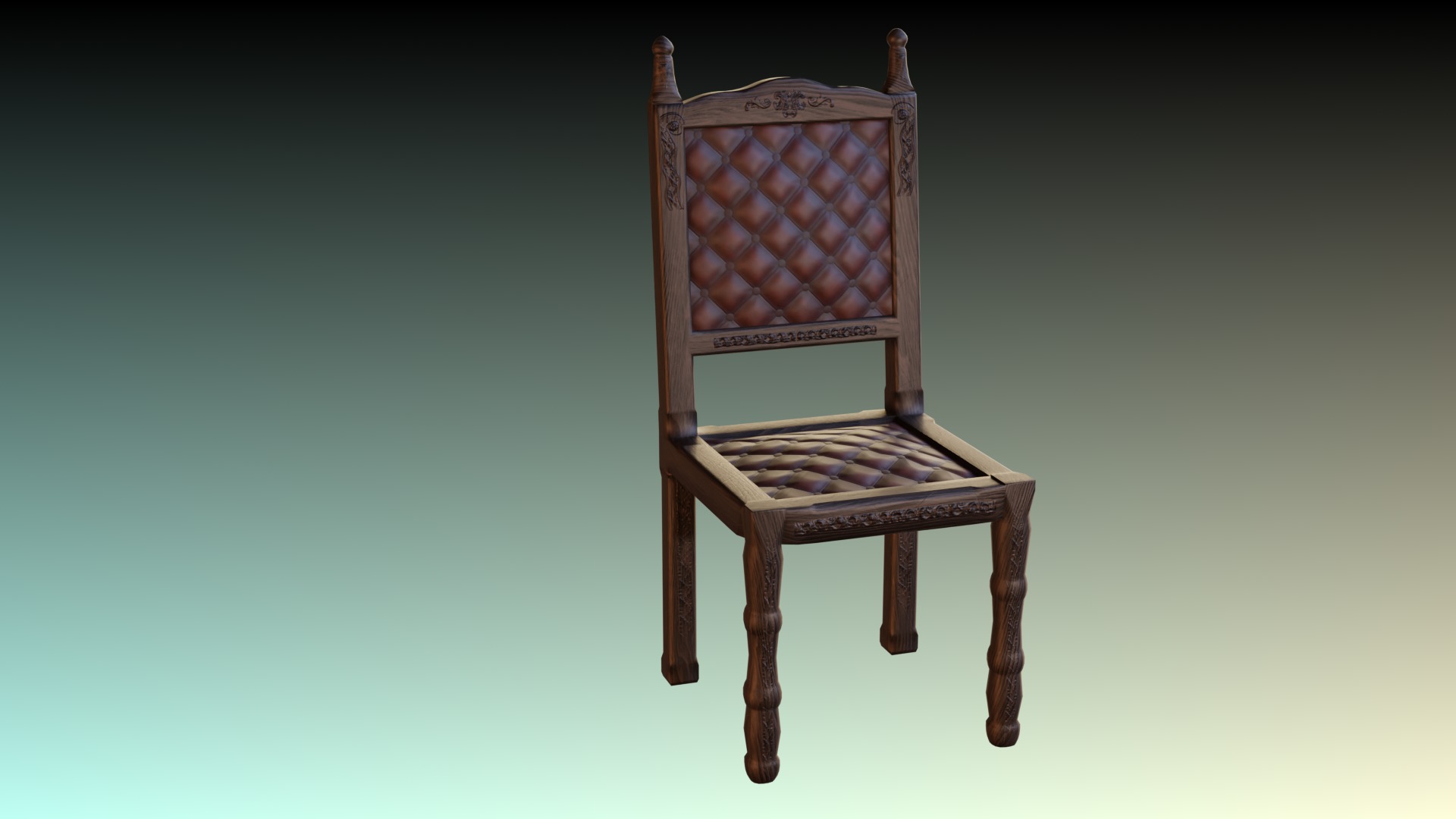 Antique Dining Chair Low-poly 3D model_2