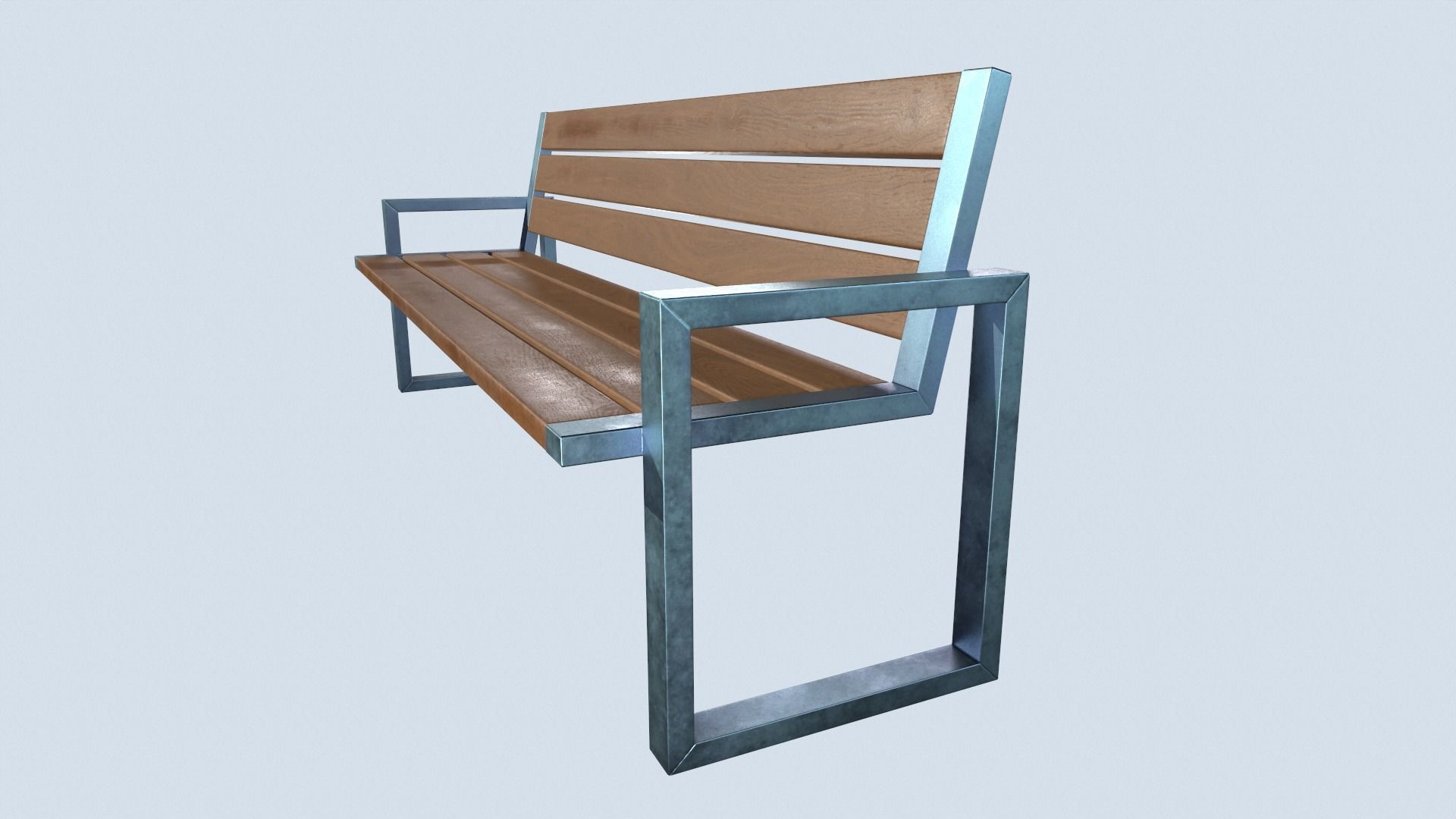 Street bench low poly pbr game ready Low-poly 3D model_1