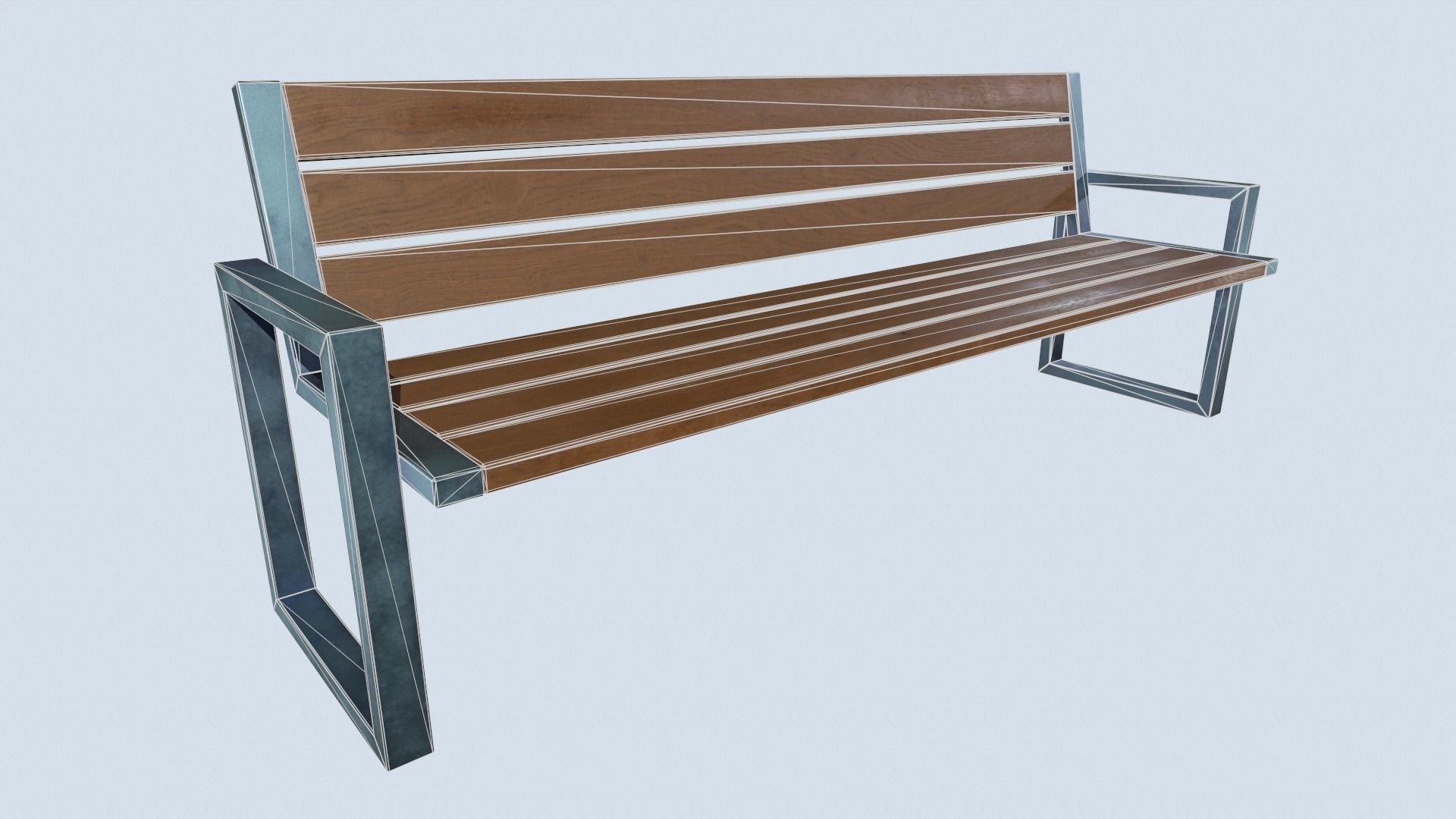 Street bench low poly pbr game ready Low-poly 3D model_3