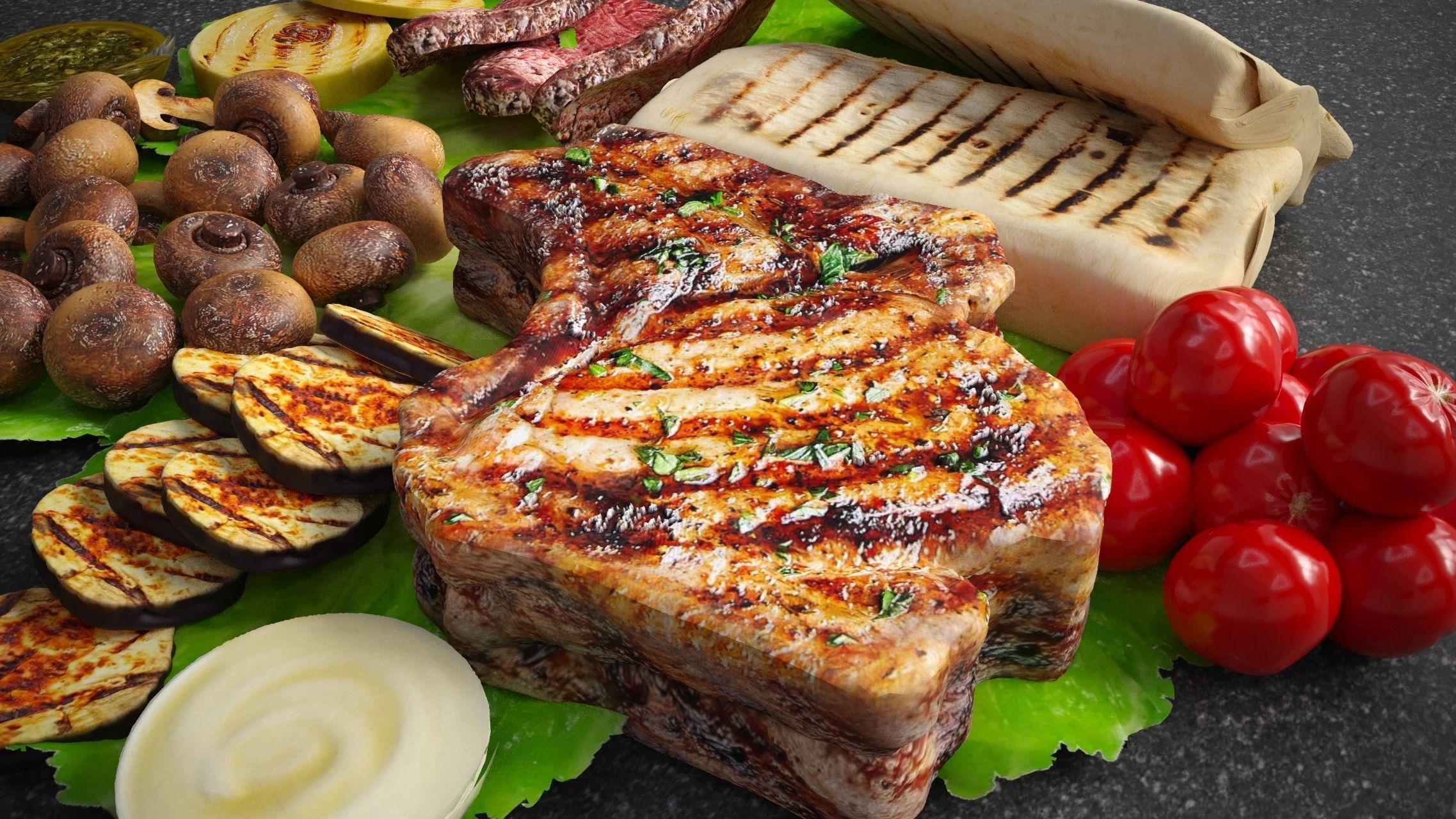 Grilled stake with vegetables 3D model_2