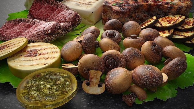 Grilled stake with vegetables 3D model 4
