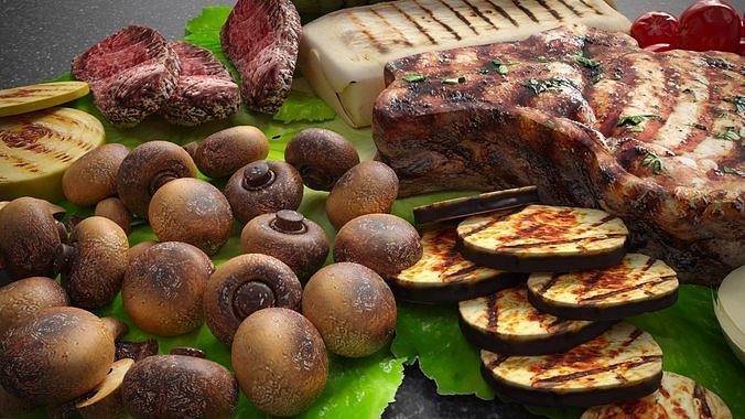 Grilled stake with vegetables 3D model 2