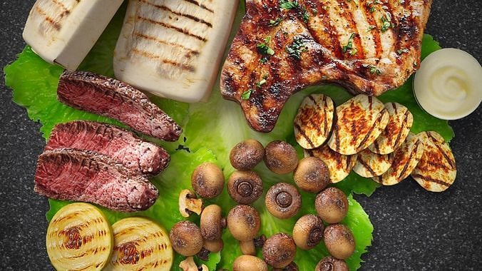 Grilled stake with vegetables 3D model 5