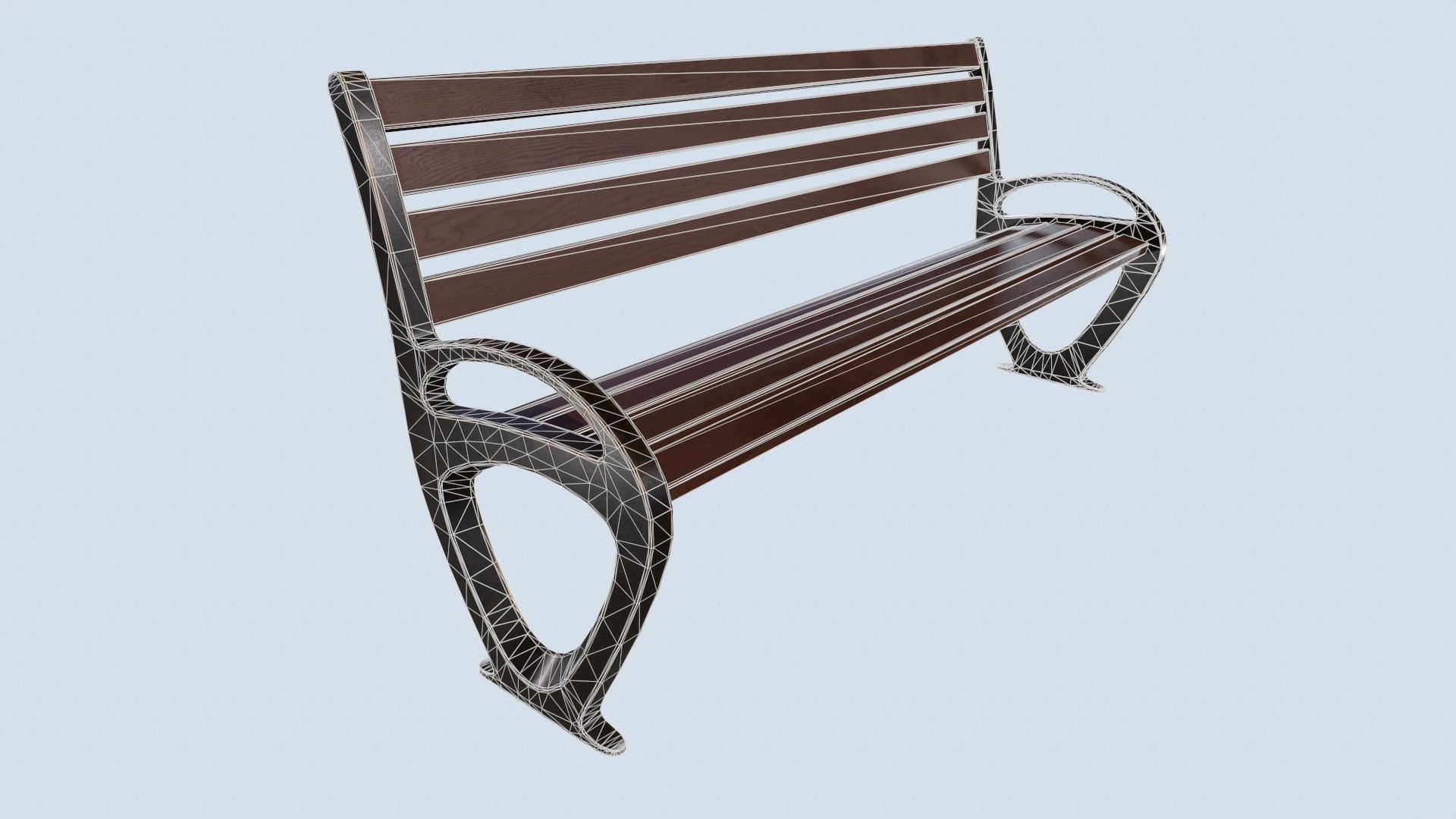 Street bench low poly pbr game ready Low-poly 3D model_3