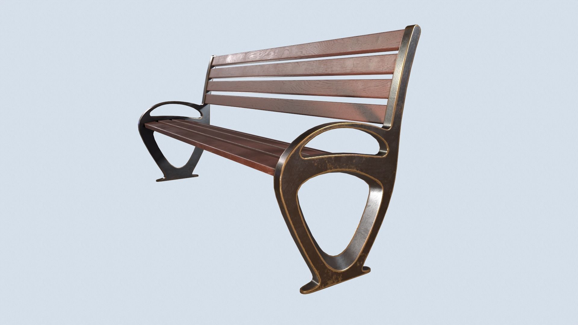 Street bench low poly pbr game ready Low-poly 3D model_1