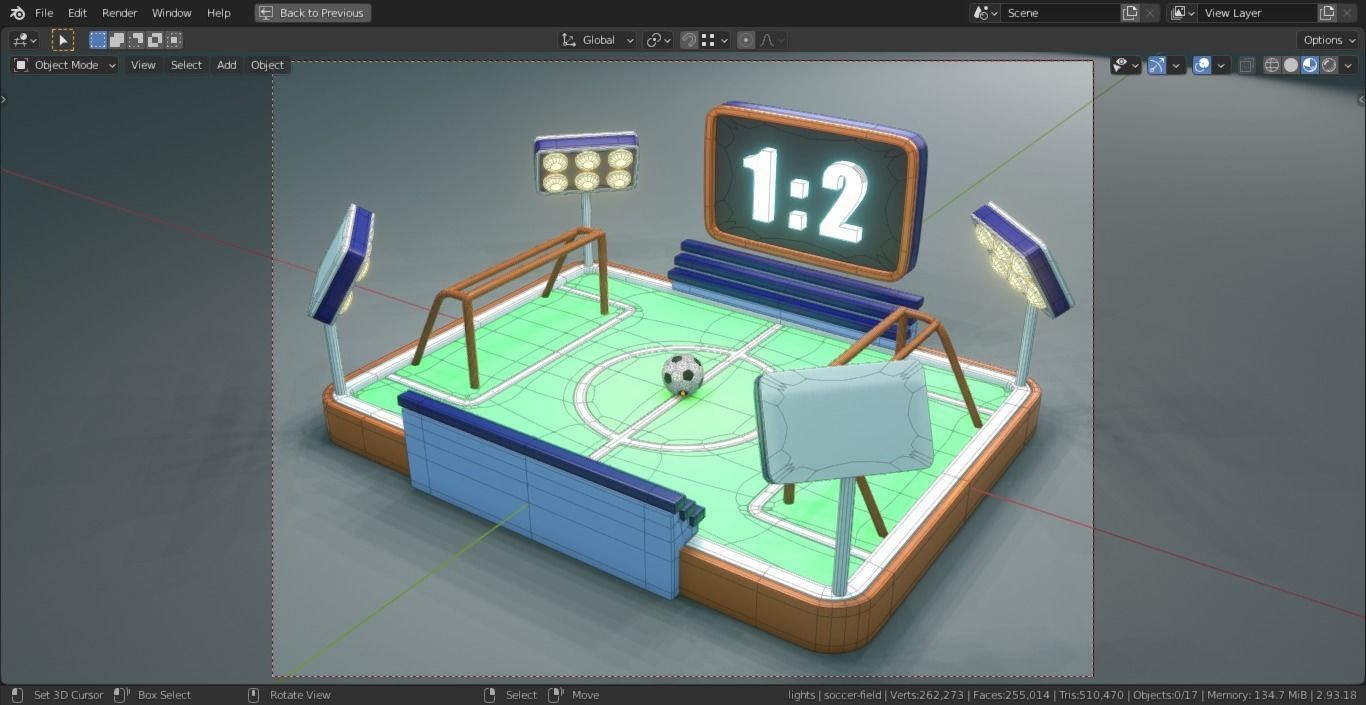 Football-Soccer Field  Low-poly 3D model_3