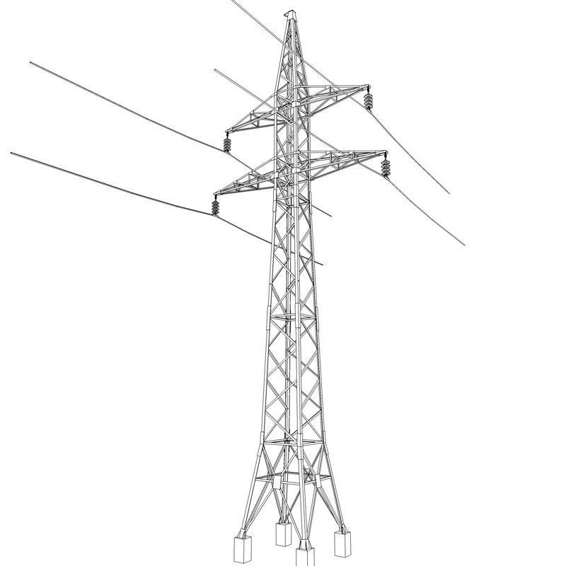 Wrecked high tension power lines stand Low-poly 3D model_4