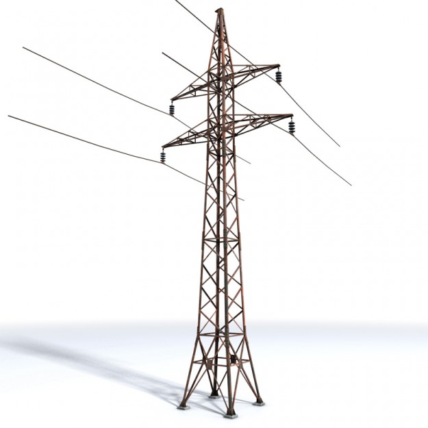 Wrecked high tension power lines stand Low-poly 3D model_1