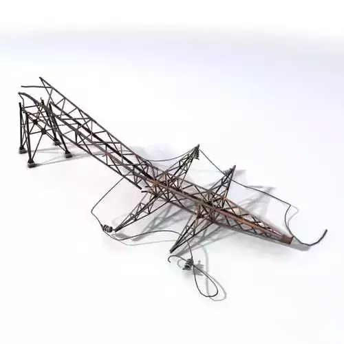 Wrecked high tension power lines stand