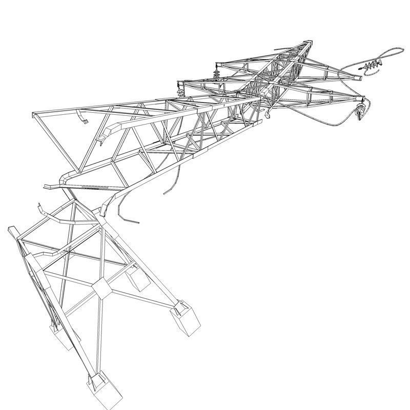 Wrecked high tension power lines stand Low-poly 3D model_5