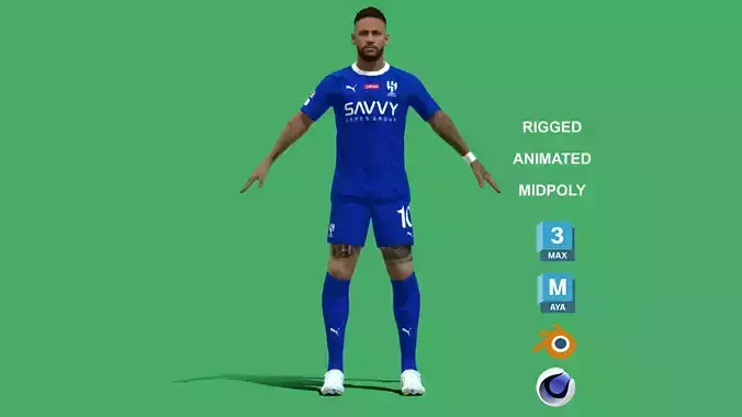 3D Rigged Neymar T-pose Al-Hilal 2024