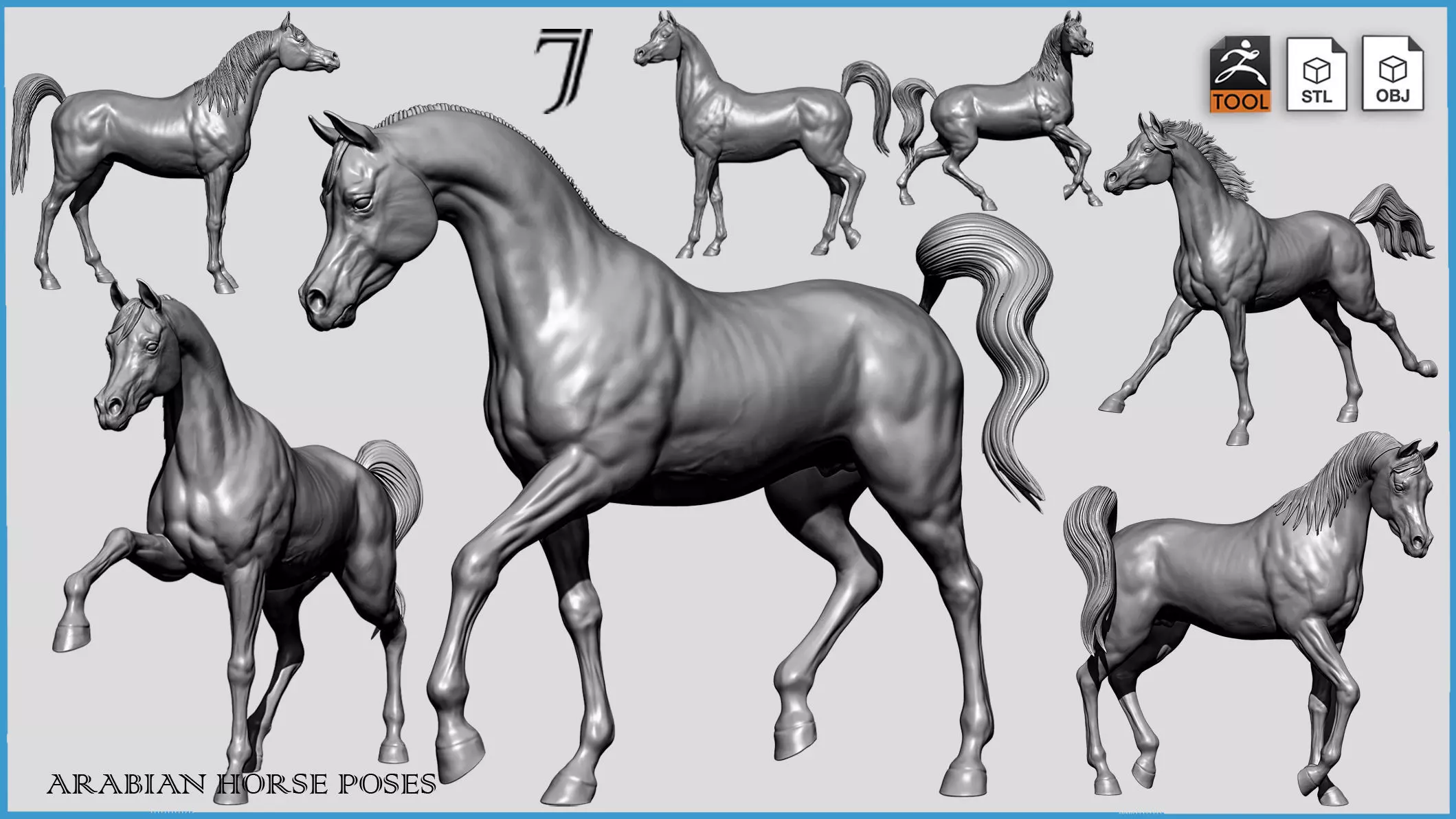 7-Arabian Horse Poses 3D model_0