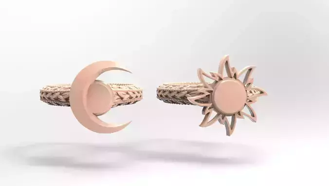 Sun and Moon rings 3D print model