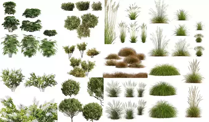 10 Different SETS Of Bush Grass SET VOL11 3D Model Collection