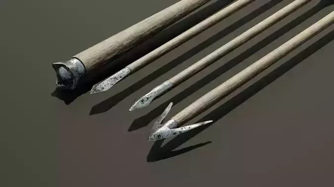 Four medieval arrows for a crossbow