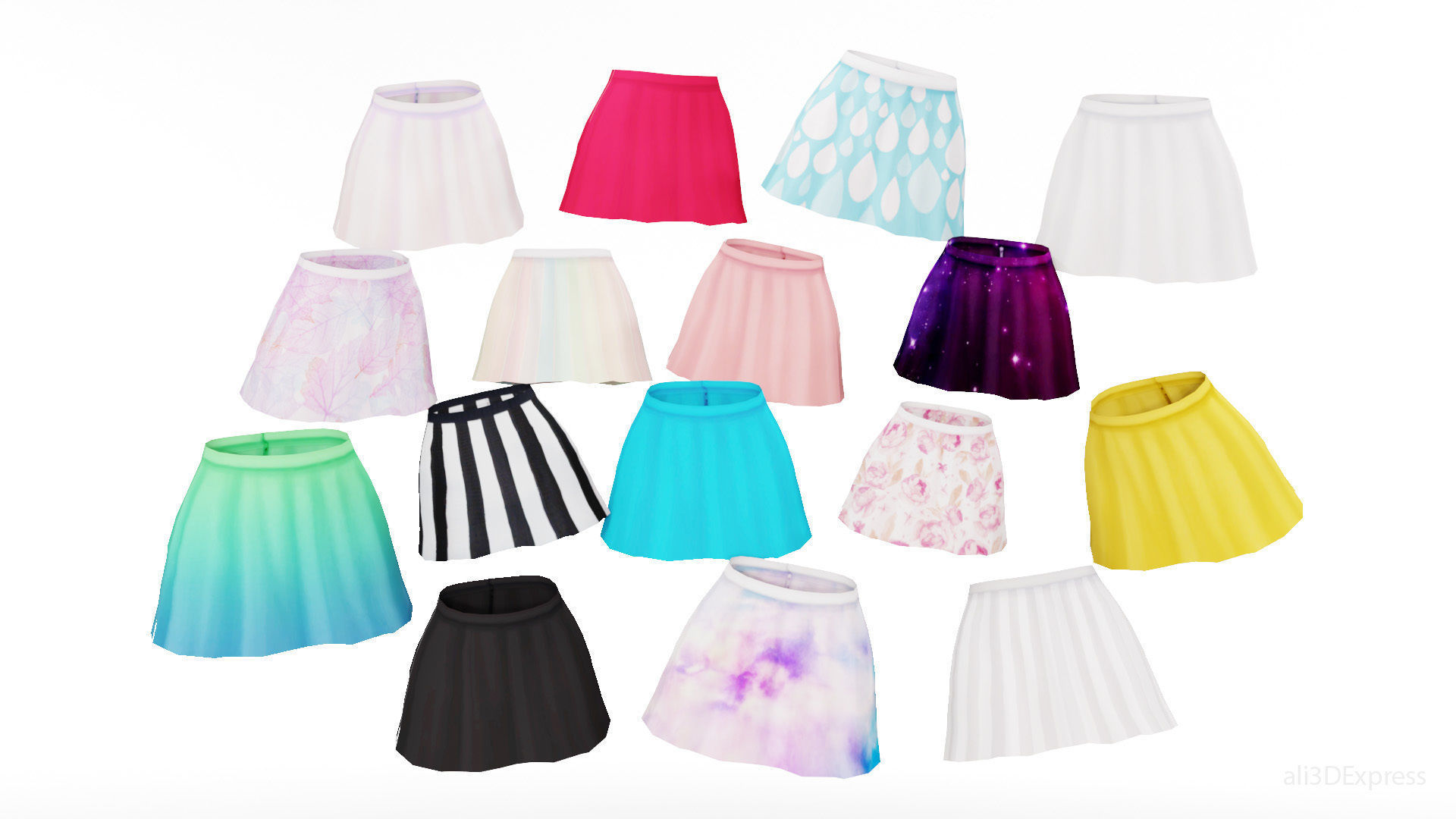 Stylized Anime Skirts Collection Low-poly 3D model_17