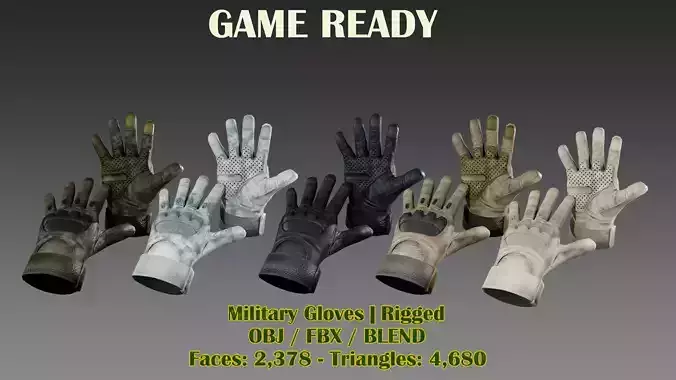 Tactical Military Gloves Low-poly 3D model