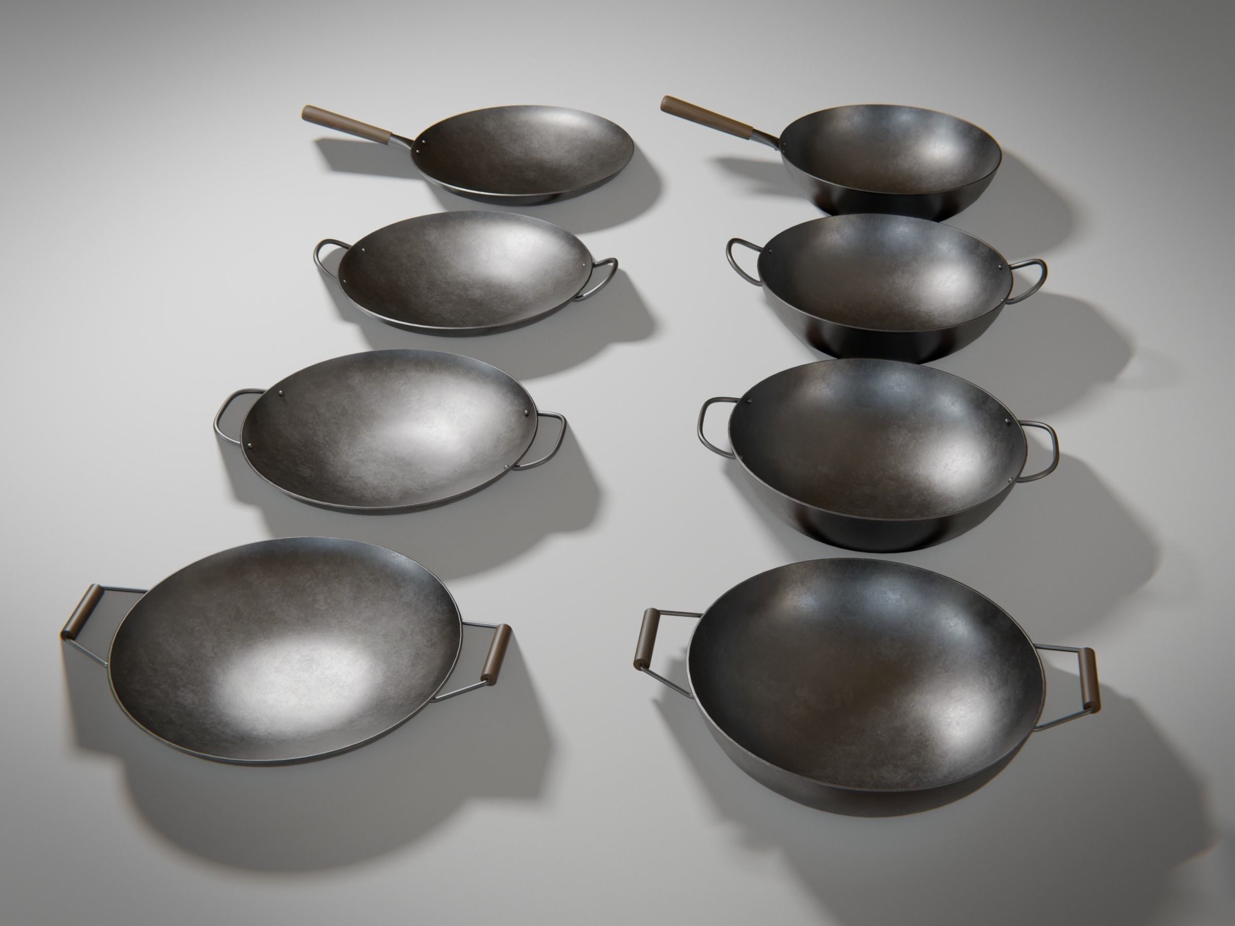 Frying Pan Wok Set Low-poly 3D model_3
