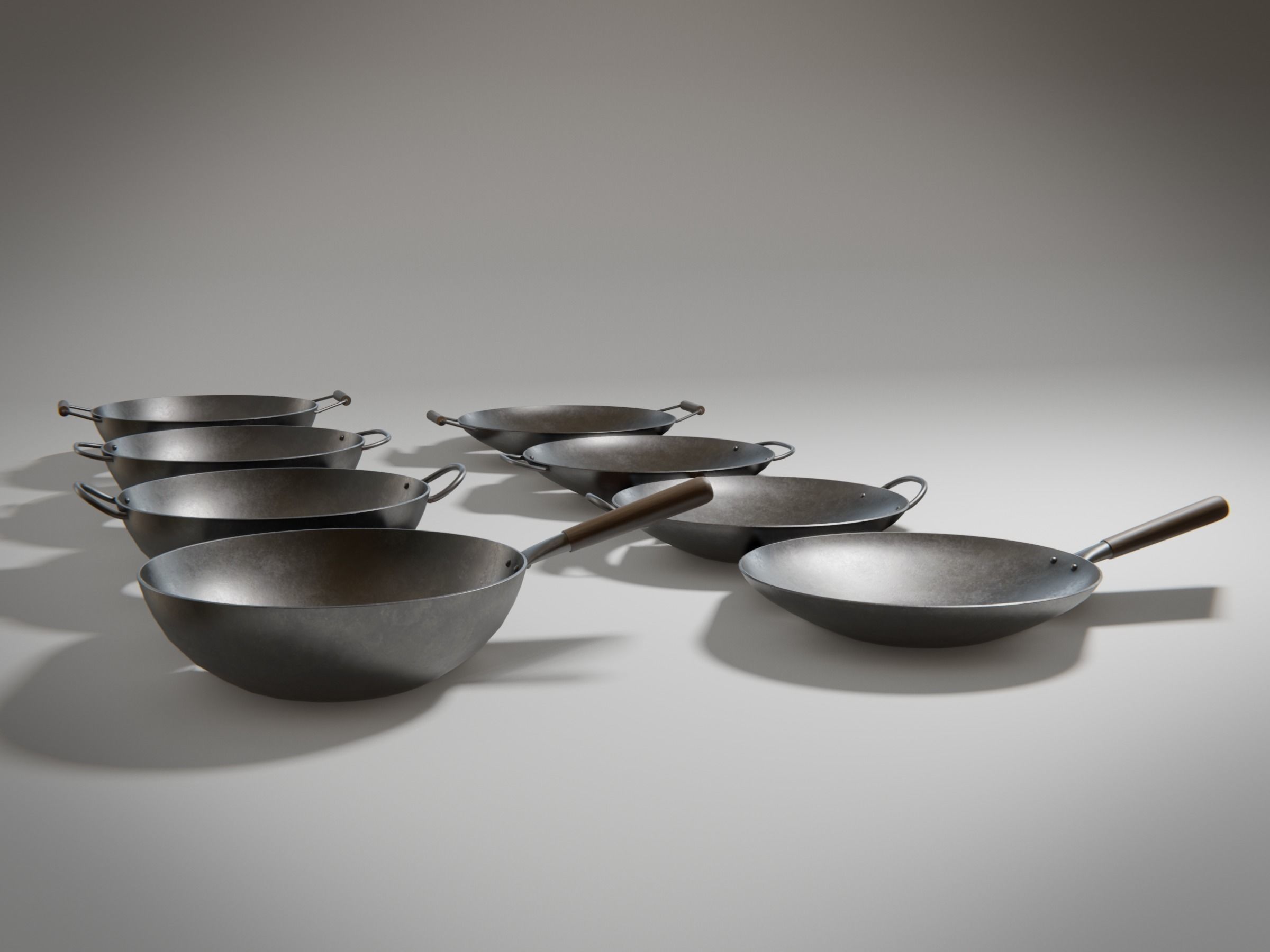 Frying Pan Wok Set Low-poly 3D model_4