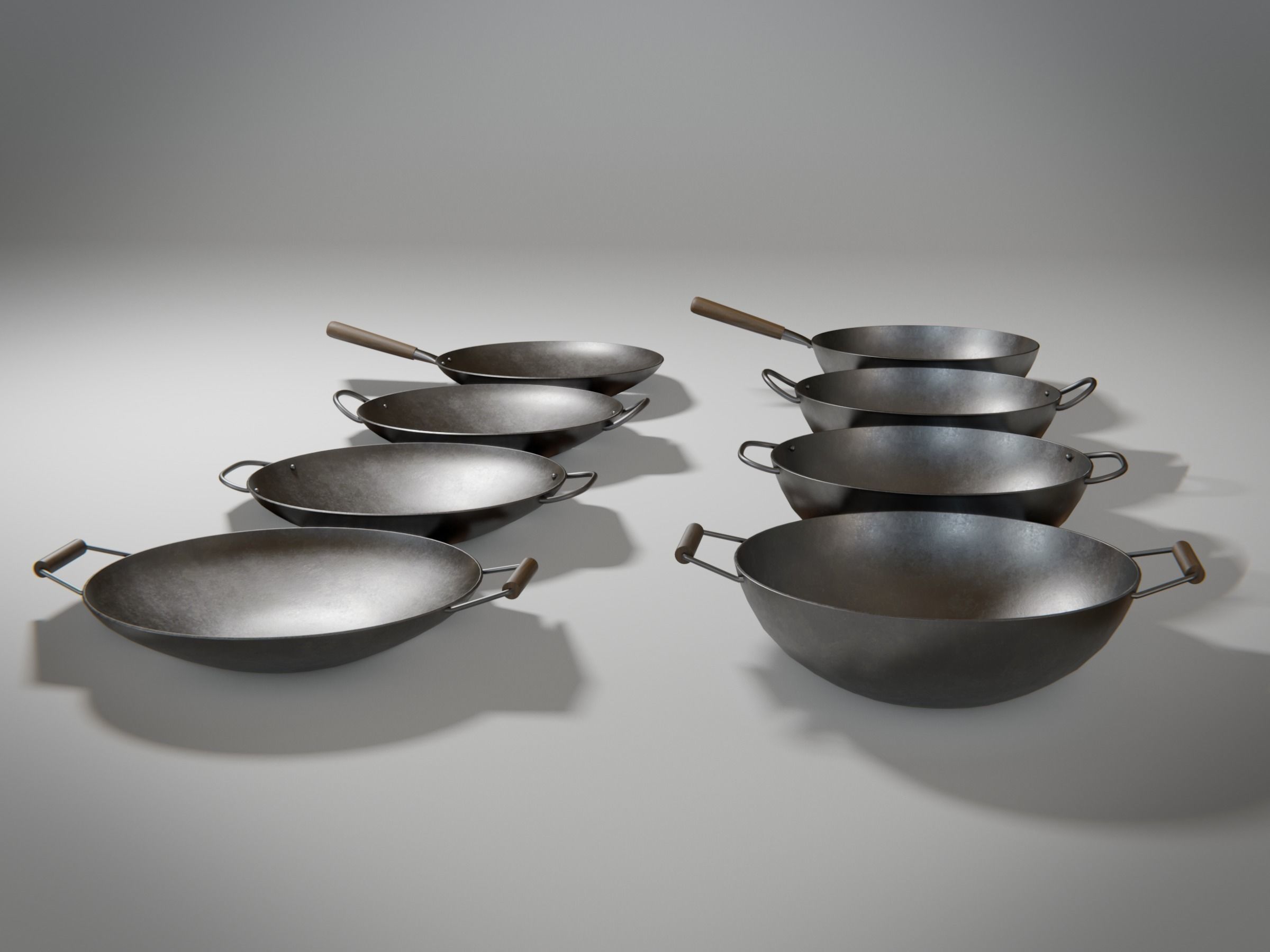Frying Pan Wok Set Low-poly 3D model_2
