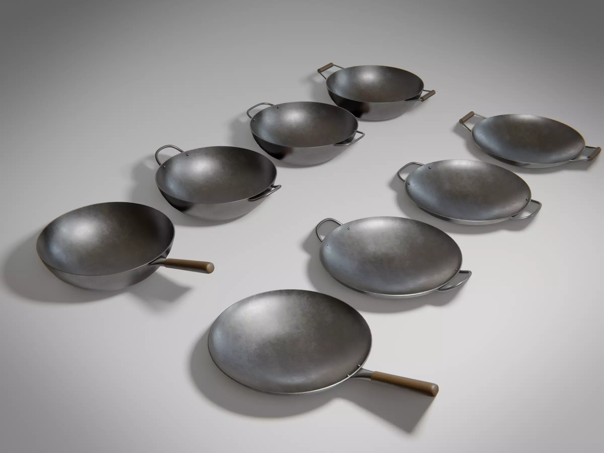 Frying Pan Wok Set Low-poly 3D model_0