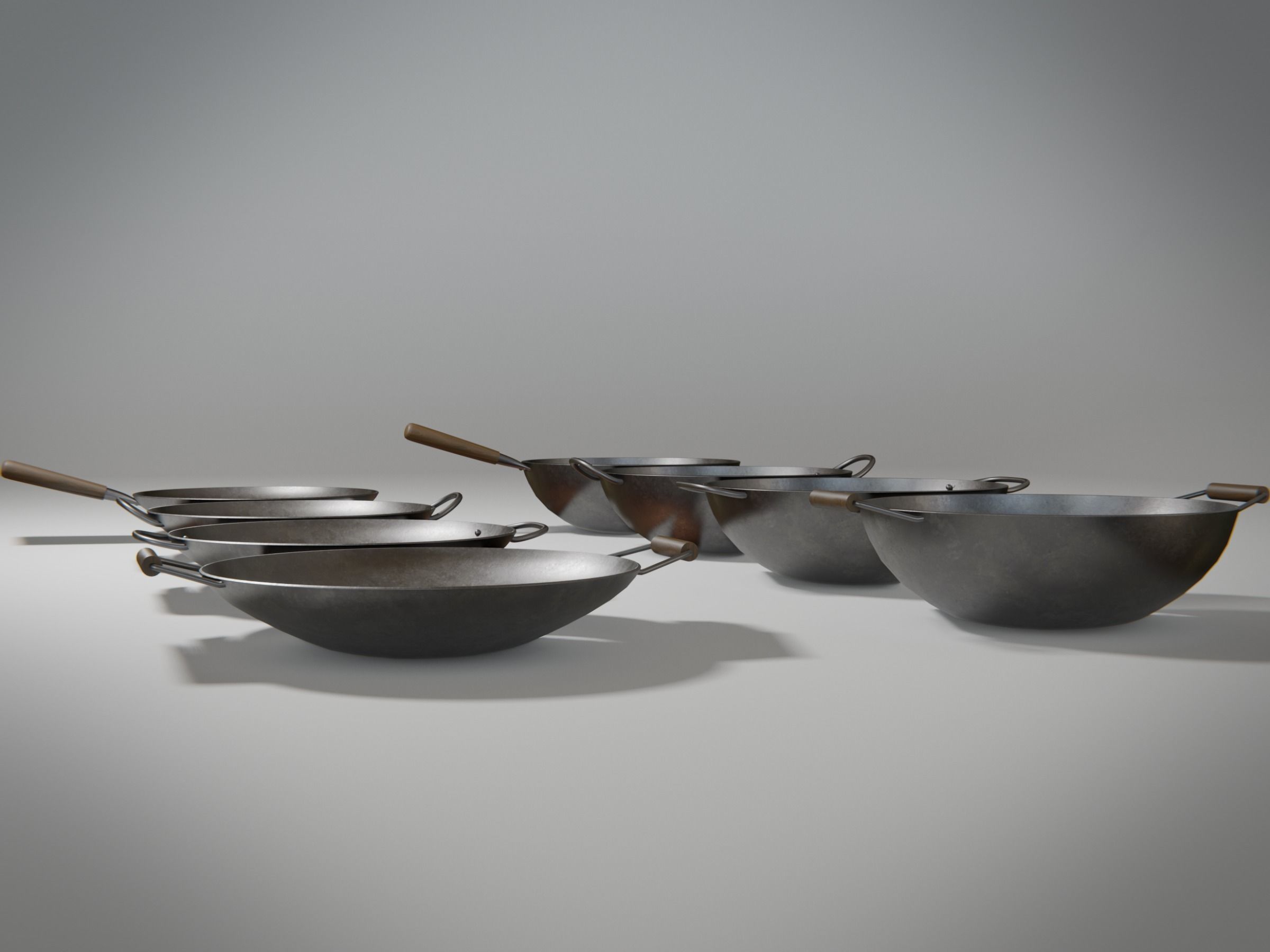 Frying Pan Wok Set Low-poly 3D model_1
