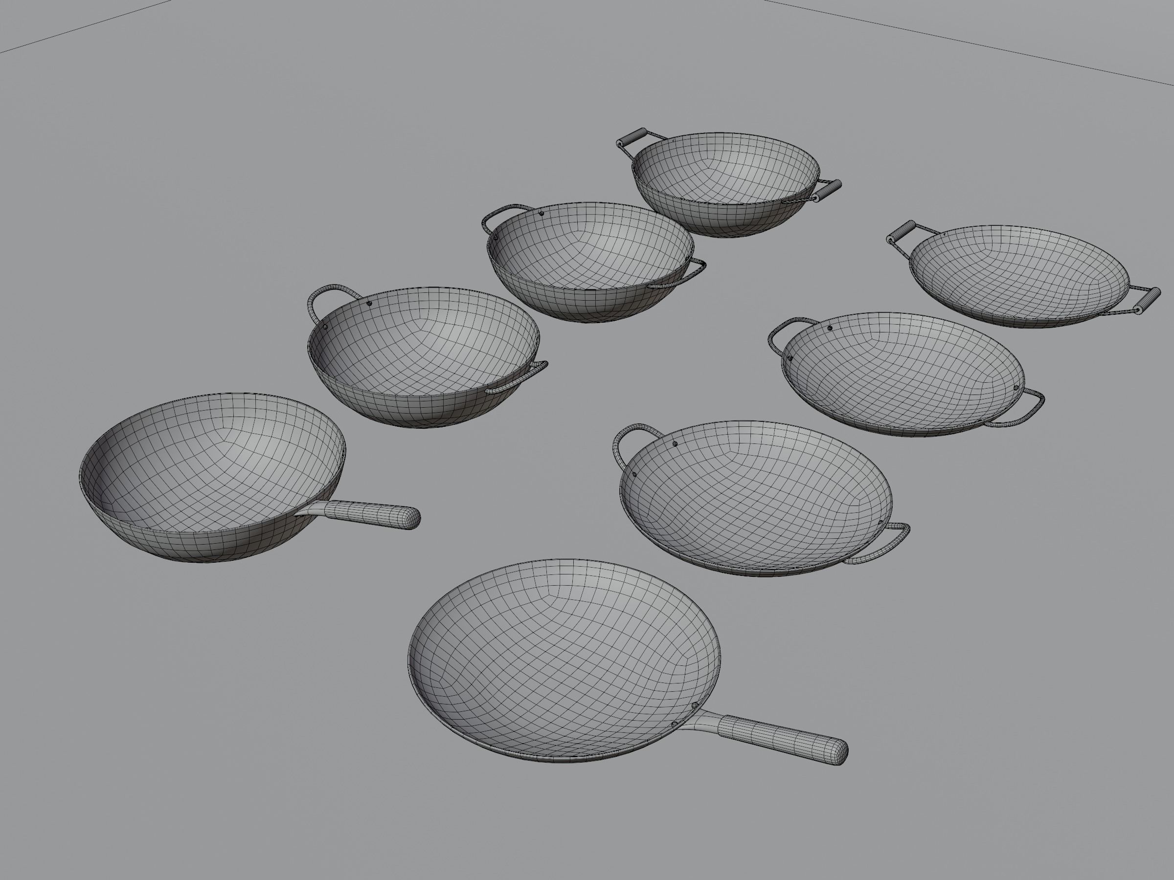 Frying Pan Wok Set Low-poly 3D model_5