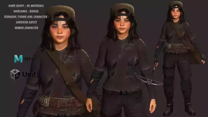 AAA 3D REALISTIC CHARACTER -TEENAGE GIRL SURVIVOR APOCALYPTIC 01 Low-poly 3D model