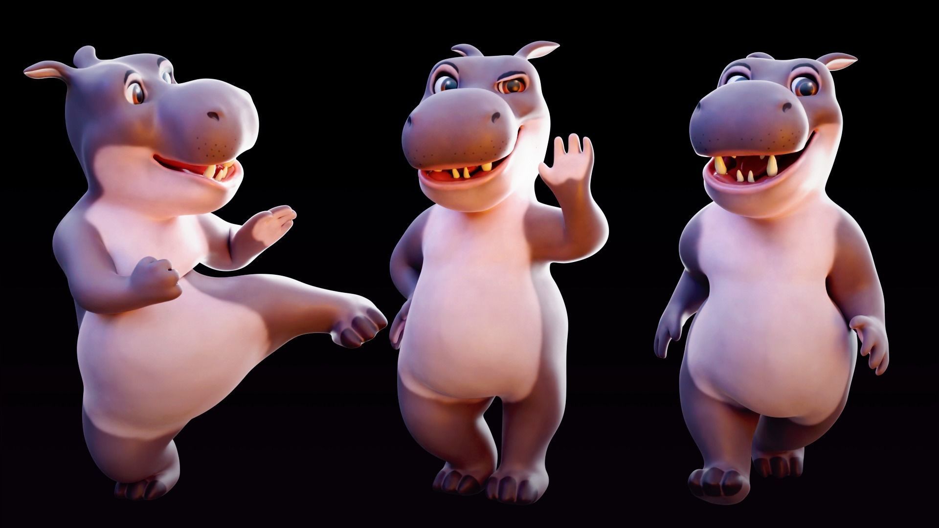 Hippo - Rigged Cartoon Character for Blender Low-poly 3D model_2