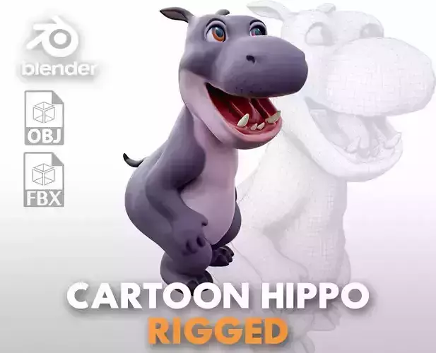 Hippo - Rigged Cartoon Character for Blender Low-poly 3D model