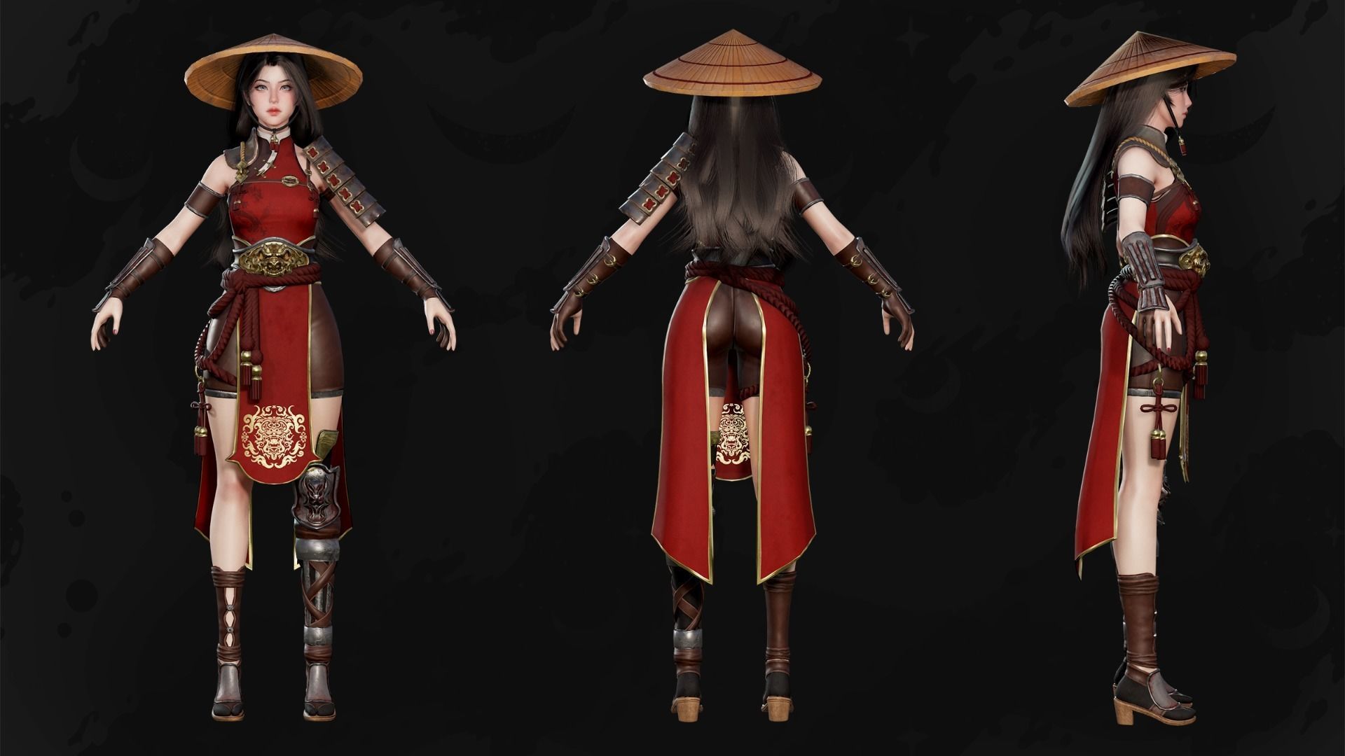 Samurai Girl Tomoe - Game Ready Low-poly 3D model_27