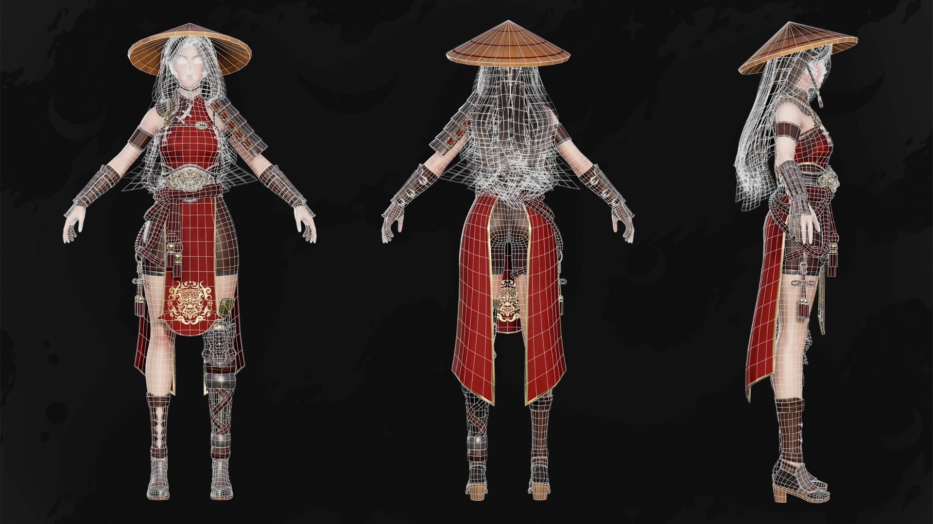 Samurai Girl Tomoe - Game Ready Low-poly 3D model_28