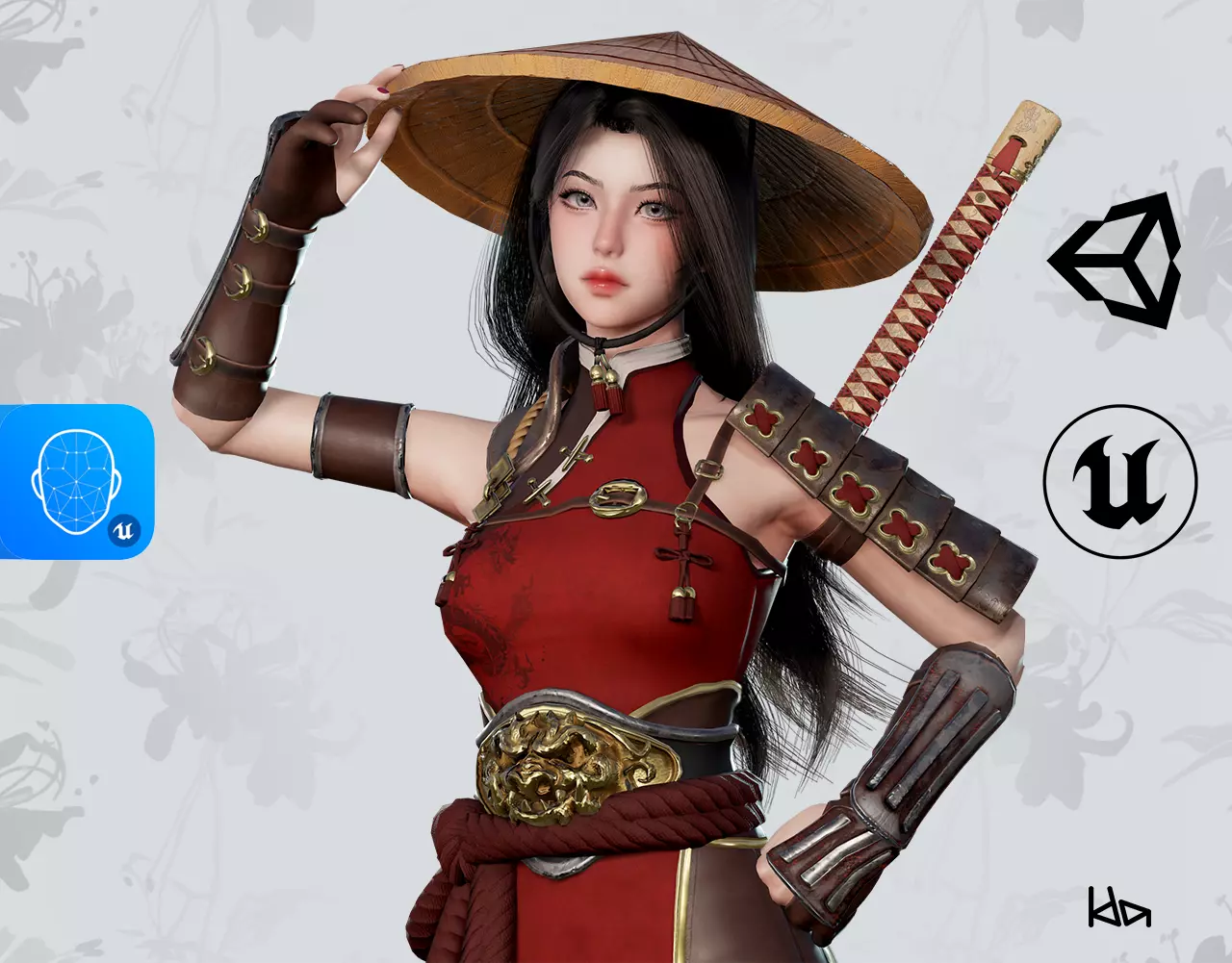 Samurai Girl Tomoe - Game Ready Low-poly 3D model_0