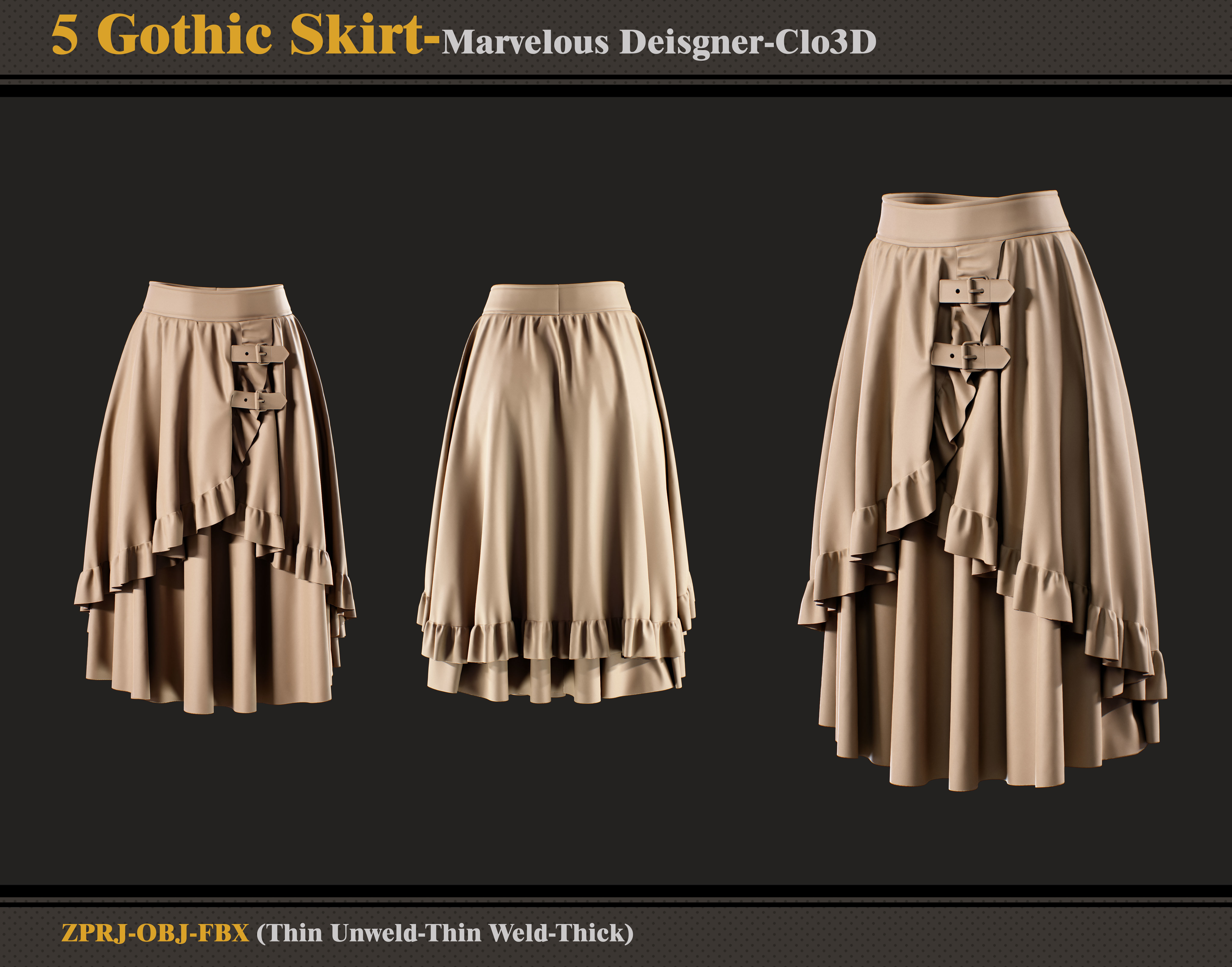 5 Gothic Skirts-Marvelous Designer-Clo3D-ZPRJ- FBX - OBJ 3D model_3