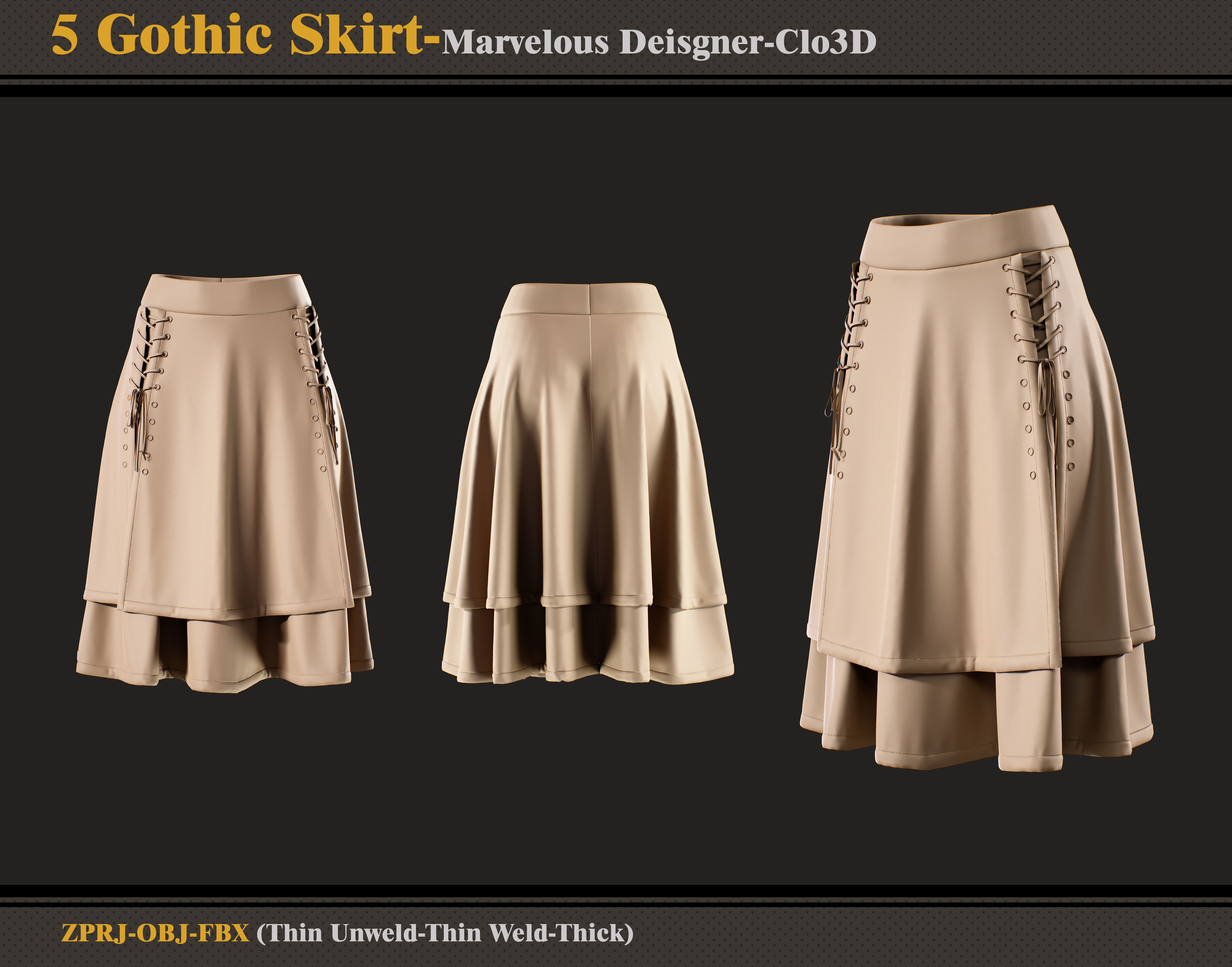 5 Gothic Skirts-Marvelous Designer-Clo3D-ZPRJ- FBX - OBJ 3D model_5