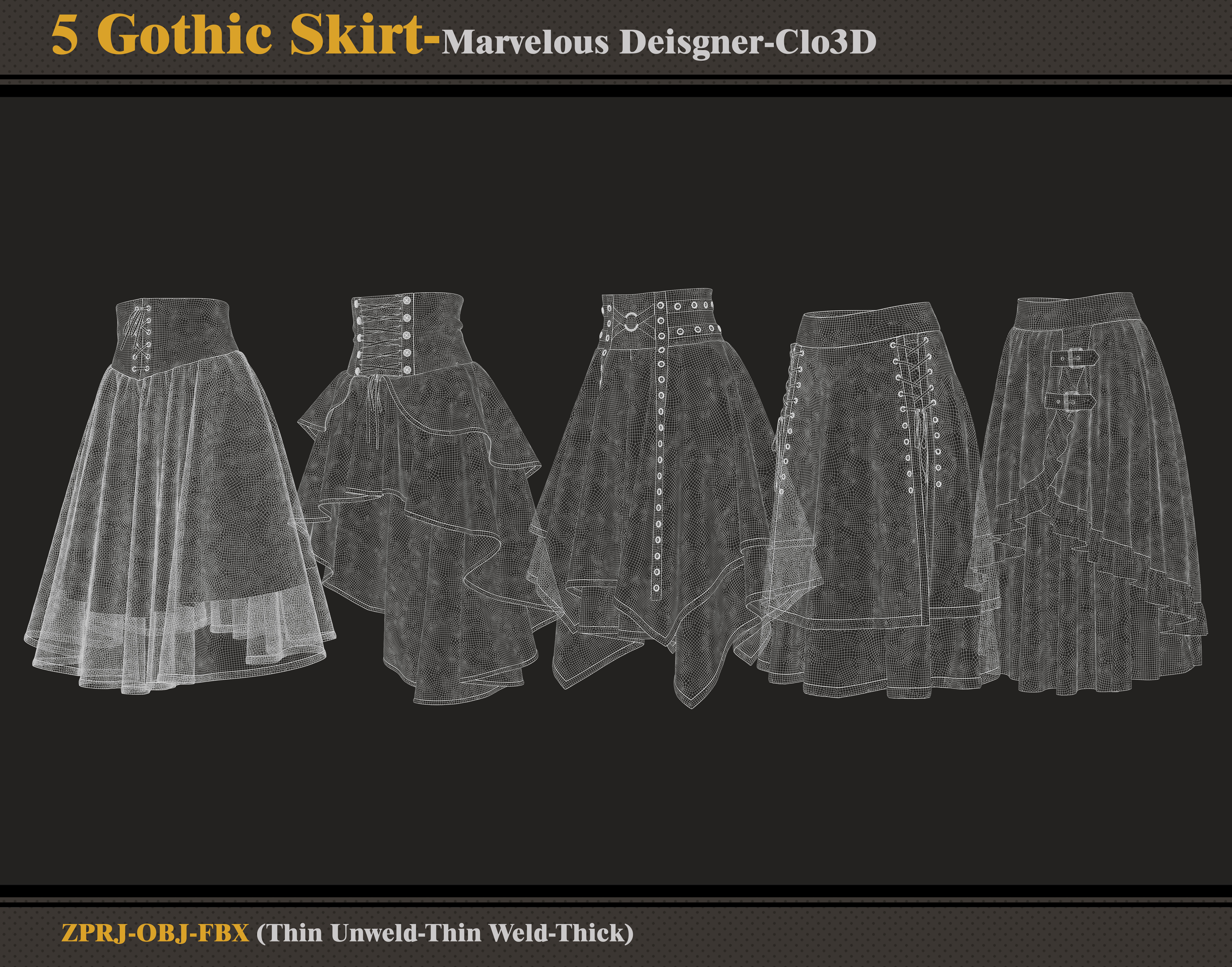 5 Gothic Skirts-Marvelous Designer-Clo3D-ZPRJ- FBX - OBJ 3D model_6