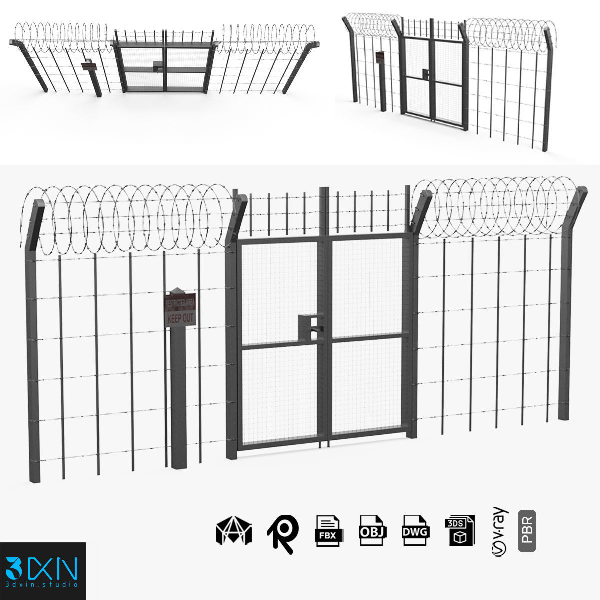 Barbed wire set 3D model_36