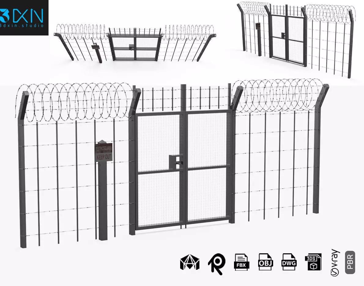 Barbed wire set 3D model_0