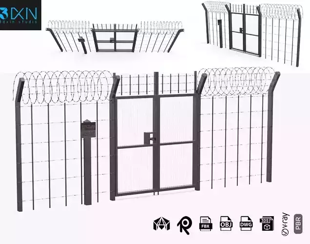 Barbed wire set 3D model