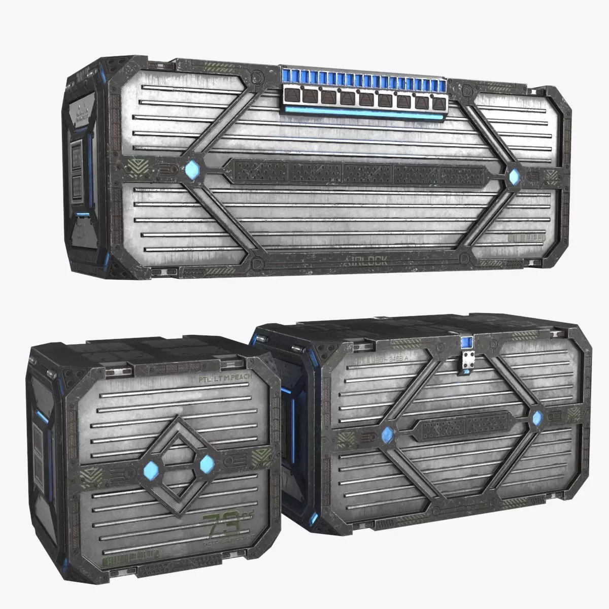 3D Sci-fi Container set of 3 v2 Low-poly 3D model_0