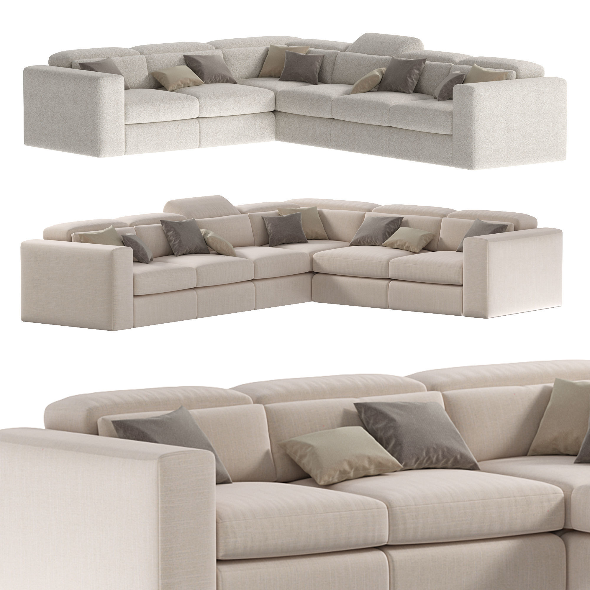 gold corner sofa by luxdeco 3D model_2