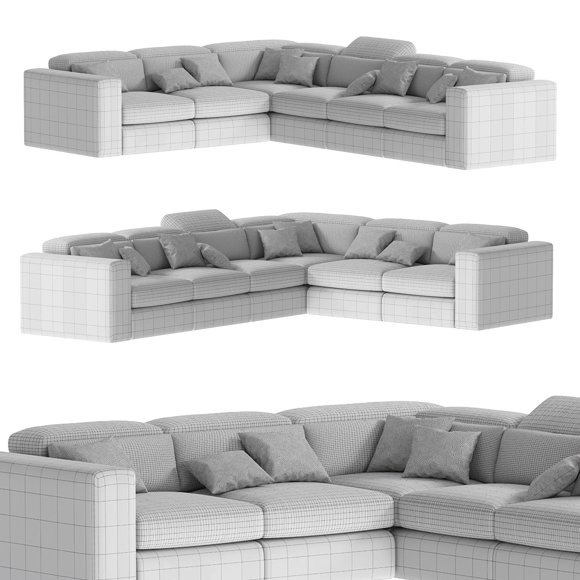 gold corner sofa by luxdeco 3D model_3