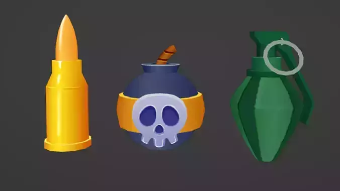 Bombs and Bullets Lowpolly cartoon Low-poly 3D model