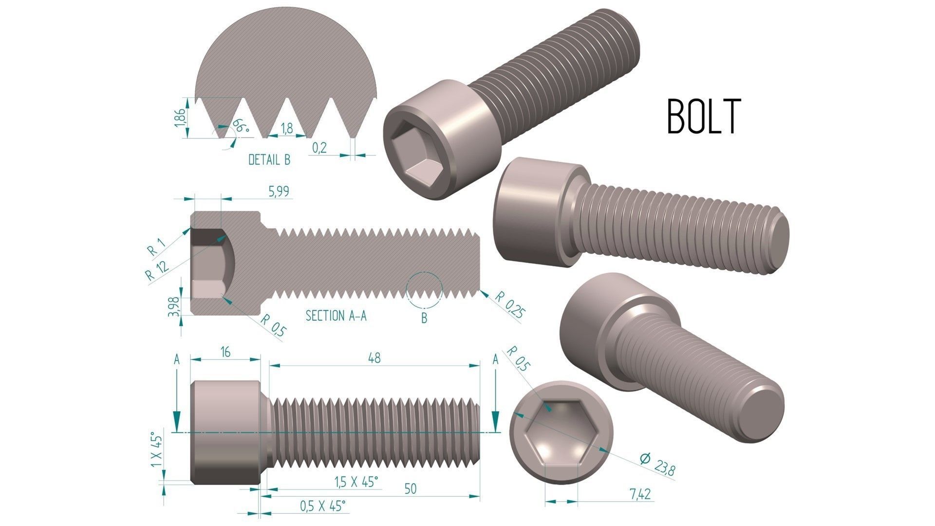 Metal Bolt 3D print model_5