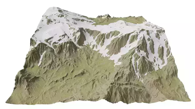 snowy mountains with steep slopes Low-poly 3D model