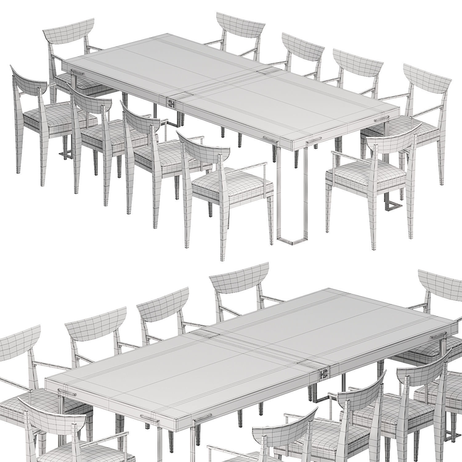 Contemporary Fixed Rectangular Table and Lazlo chair 3D model_2
