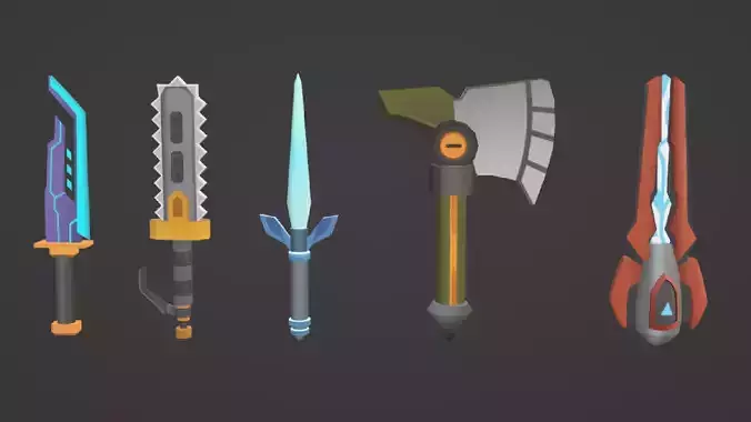 melee weapons lowpolly